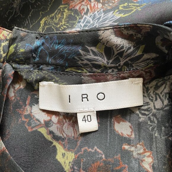 IRO Womens Top Silk Cold Shoulder Floral Blouse Peasant Cut Out Ciclan Size 40 - Picture 10 of 12
